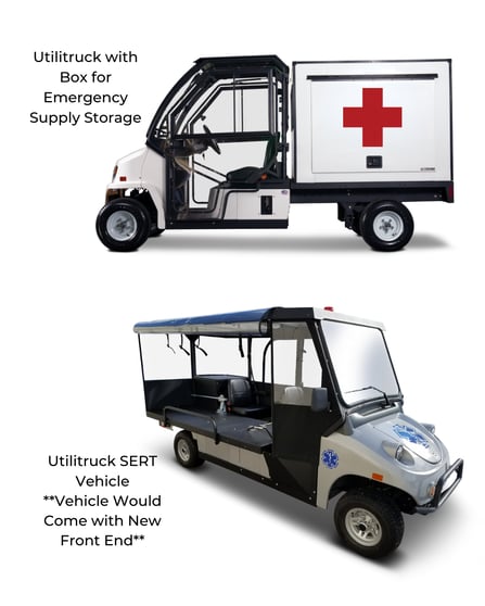 Top Photo: White Columbia Utilitruck with van box. Bottom Photo: Gray Utilitruck SERT vehicle.